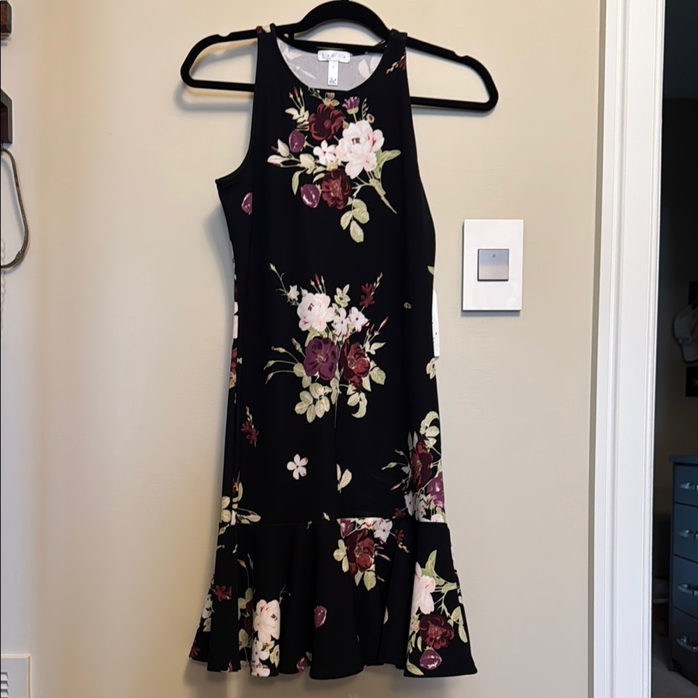 Leith Floral Sleeveless Black Dress NWT